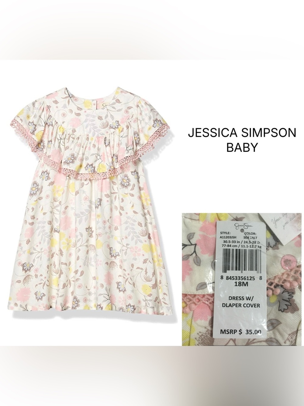 JESSICA SIMPSON BABY - 18M - NWT - 2PC FLORAL DRESS AND BLOOMER